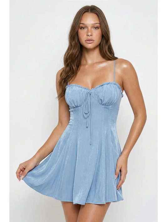 Ruched Sweetheart Denim Mini Dress
