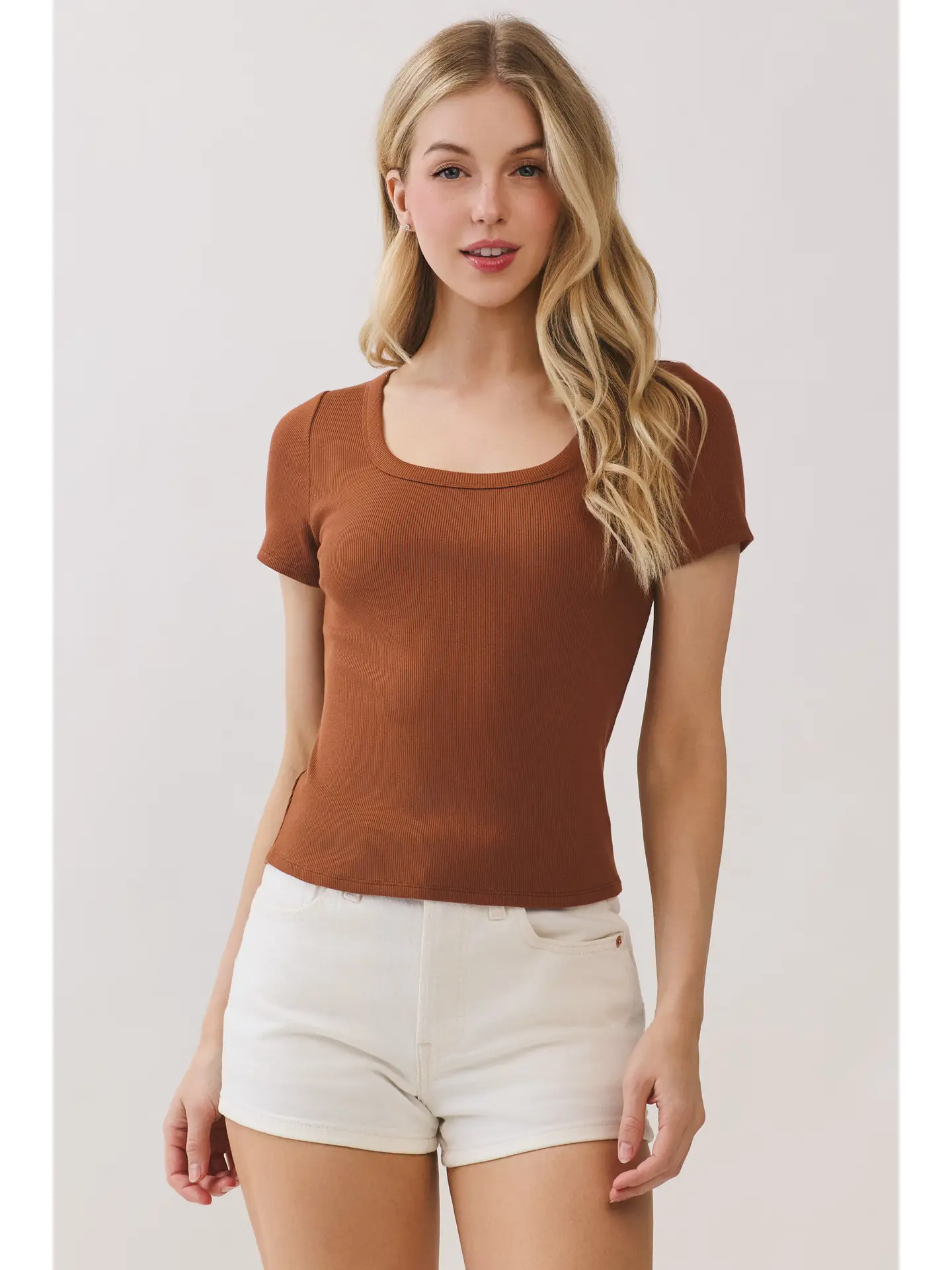 Square Neckline Short Sleeve Top