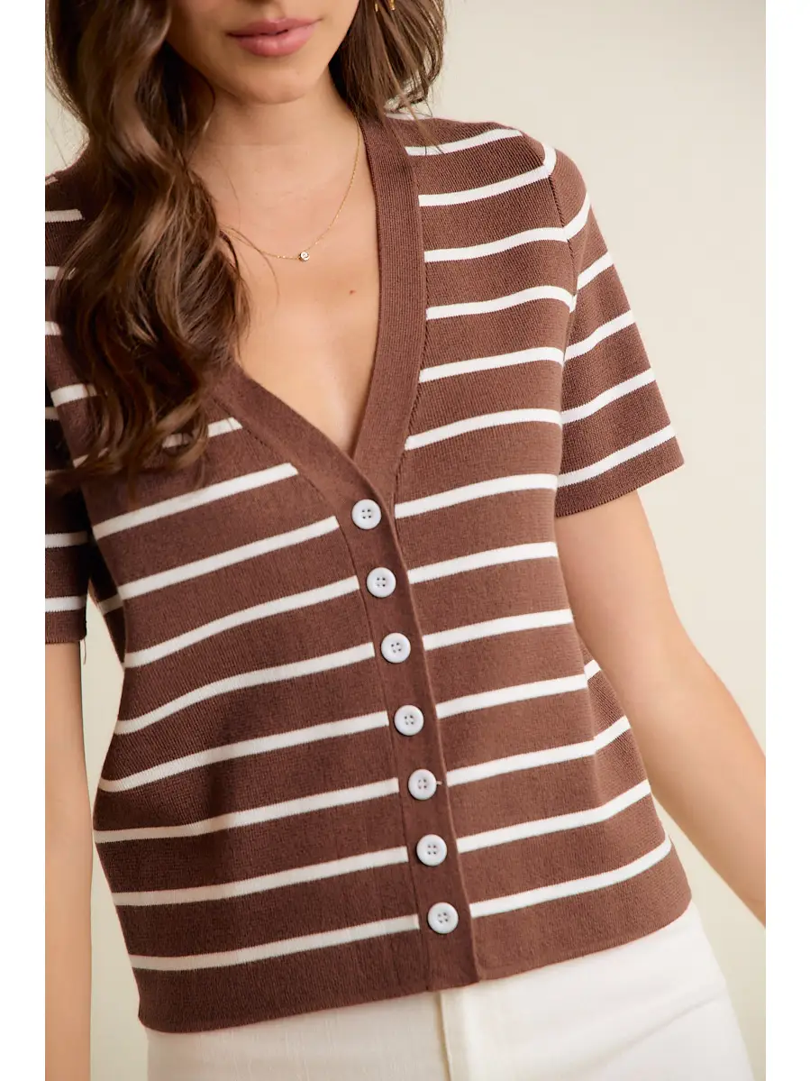 Brown/White Striped Sweater Cardigan