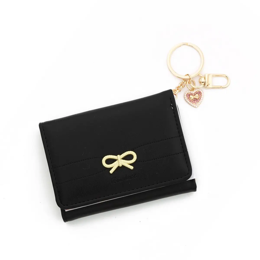 Bow Heart Trifold Leather Wallet