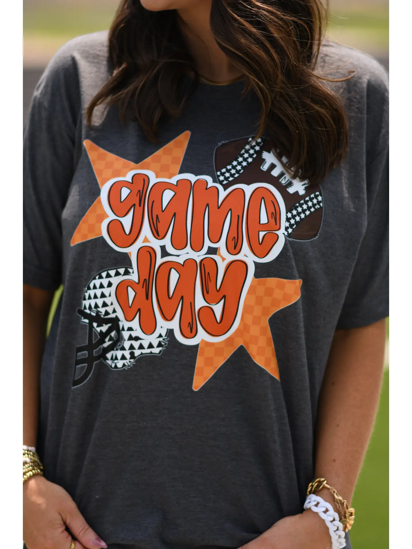 Orange Game Day Checkered Stars Tee
