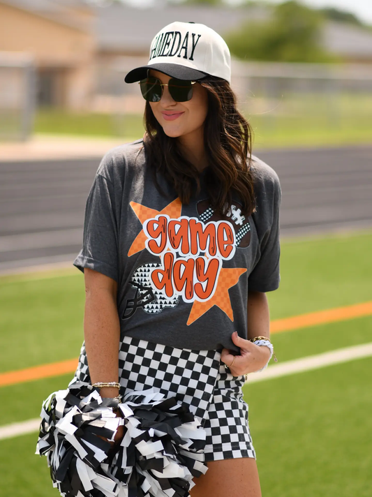 Orange Game Day Checkered Stars Tee