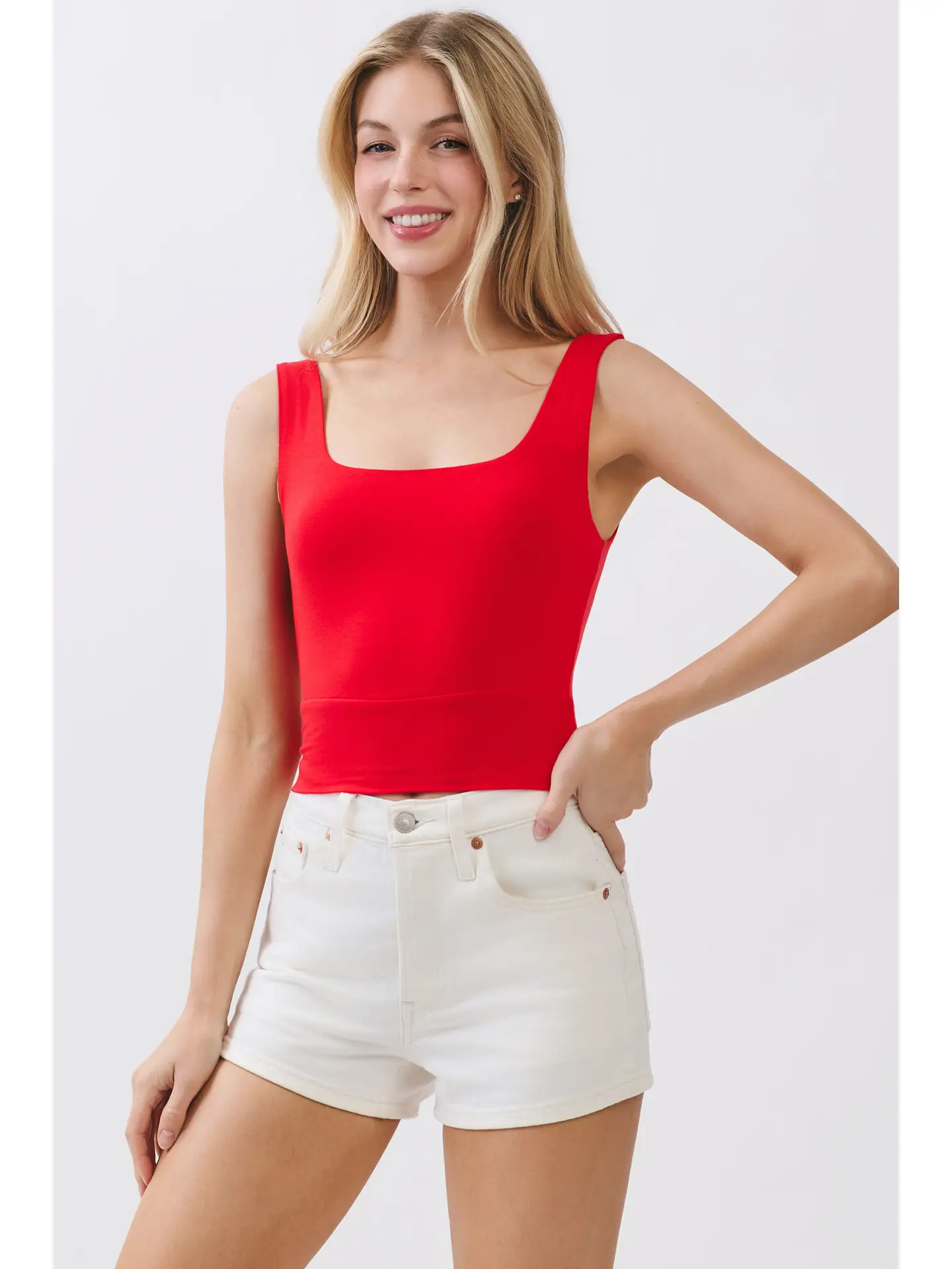Square Neck Fitted Crop Tank Top