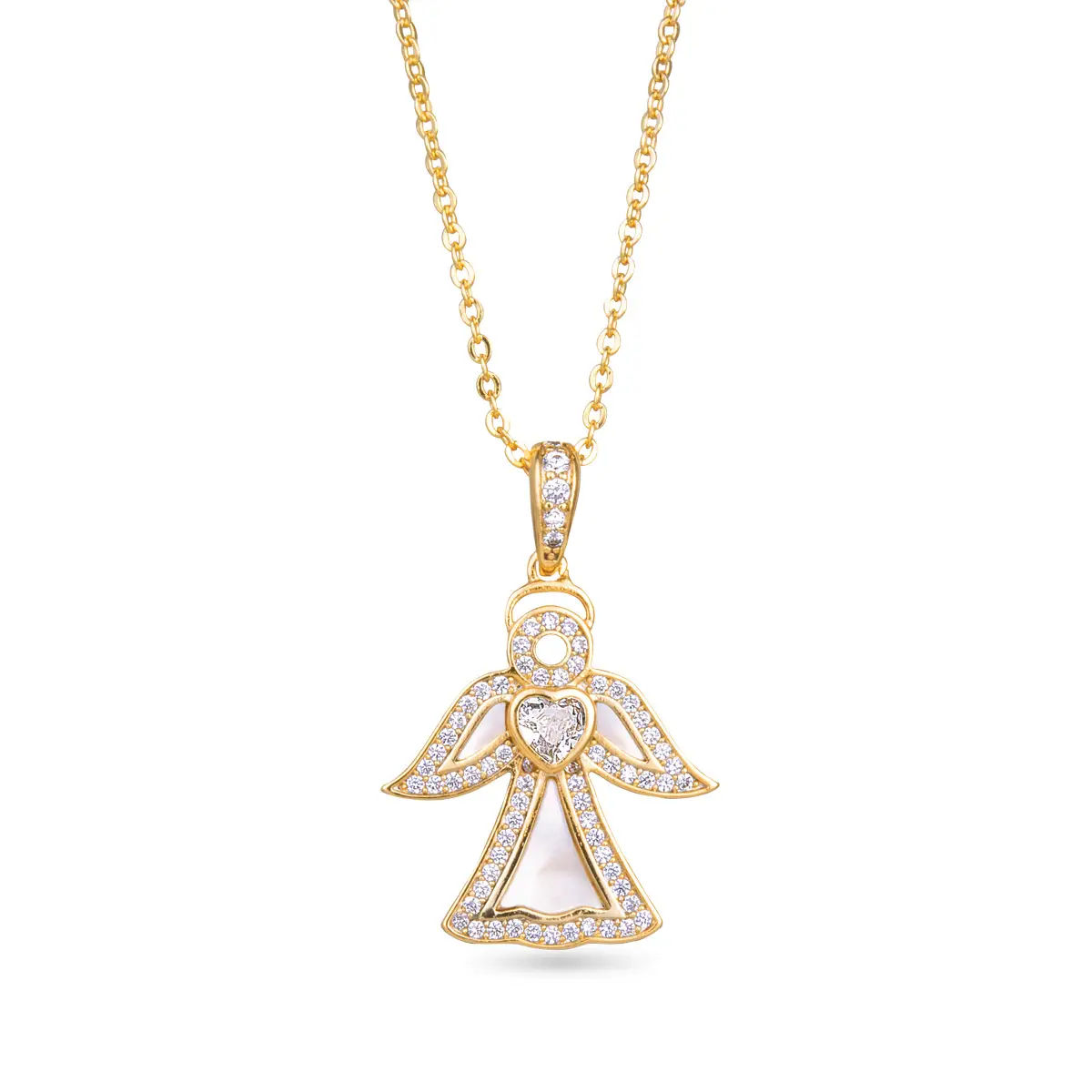 Gold Cz Mop Angel Necklace