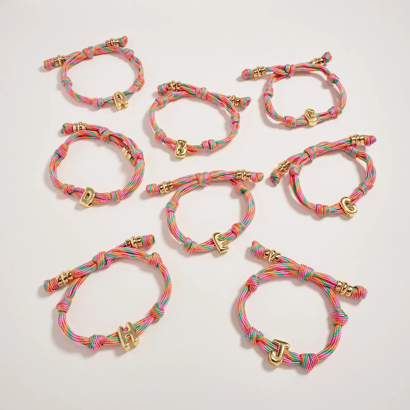 Multicolor Rope Gold Letter Initial Bracelet