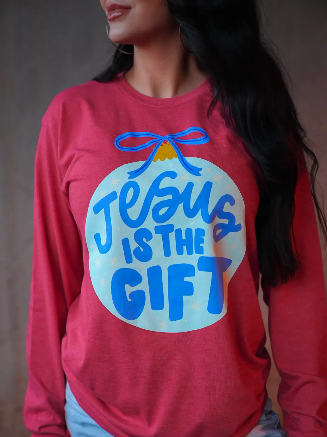 Jesus Is the Gift Heather Red Long Sleeve