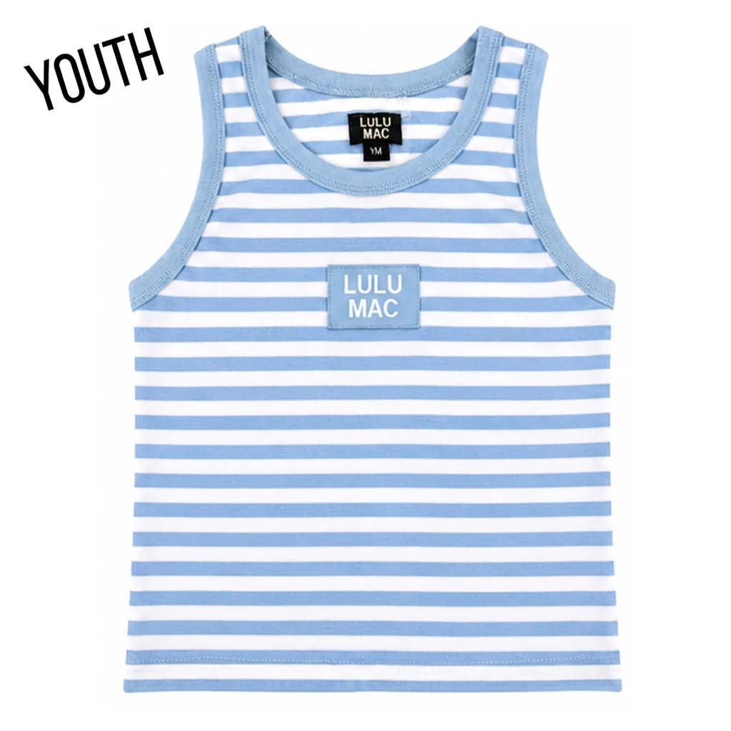 Lulu Mac Youth Stripe Monochrome Tag Patch Tank - Light Blue