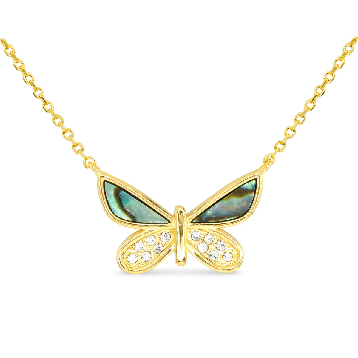 Gold Cz & Grey Mop Butterfly Necklace