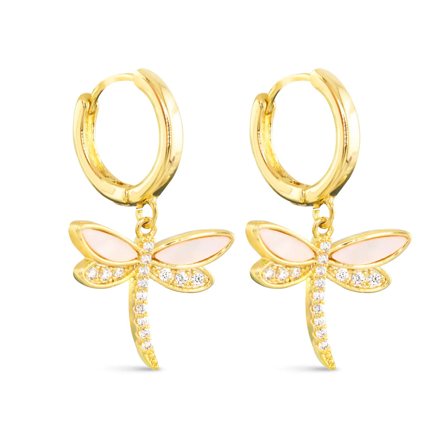 Mop Dragonfly Earring - Gold