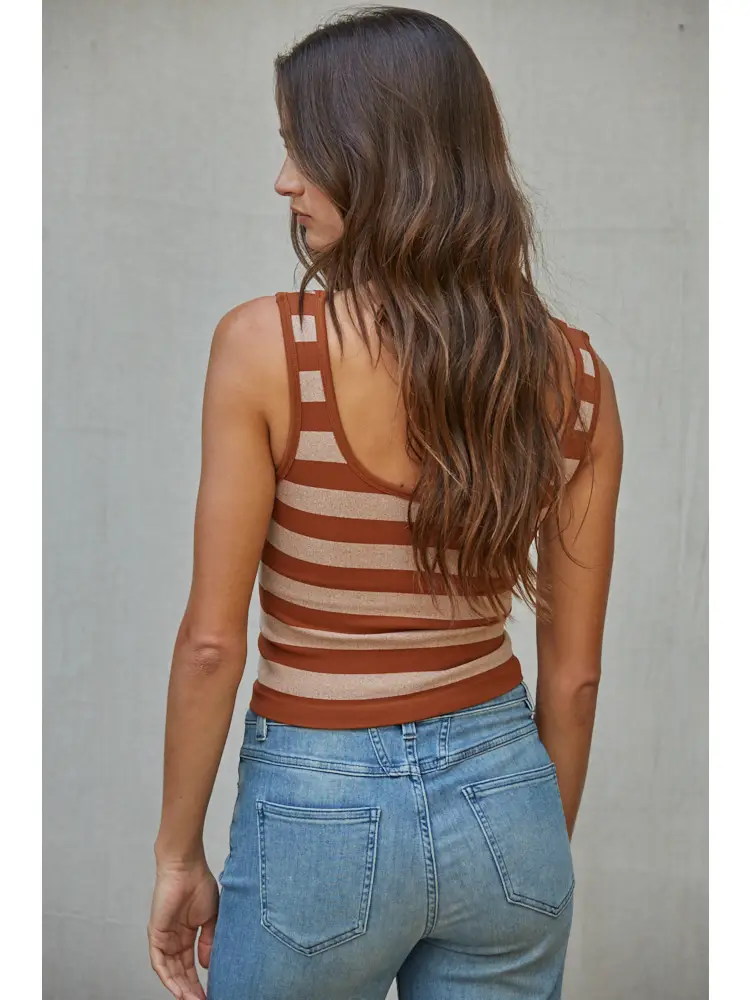 Knit Striped Seamless Padded Tank Top