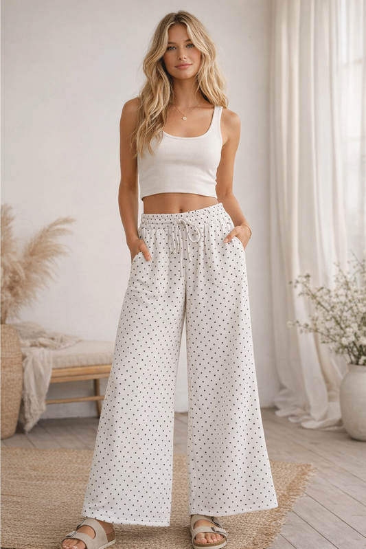 White Relaxed Polka Dot Pants