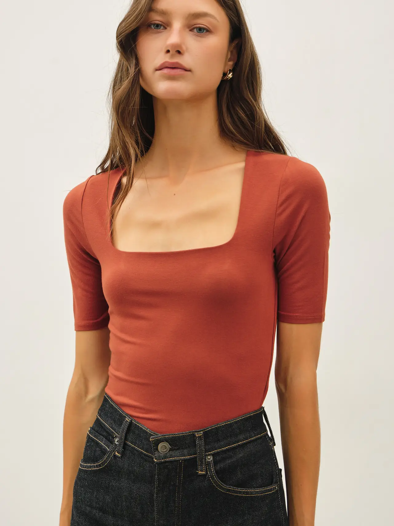Square Neck Short Sleeve Top (MORE COLORS)