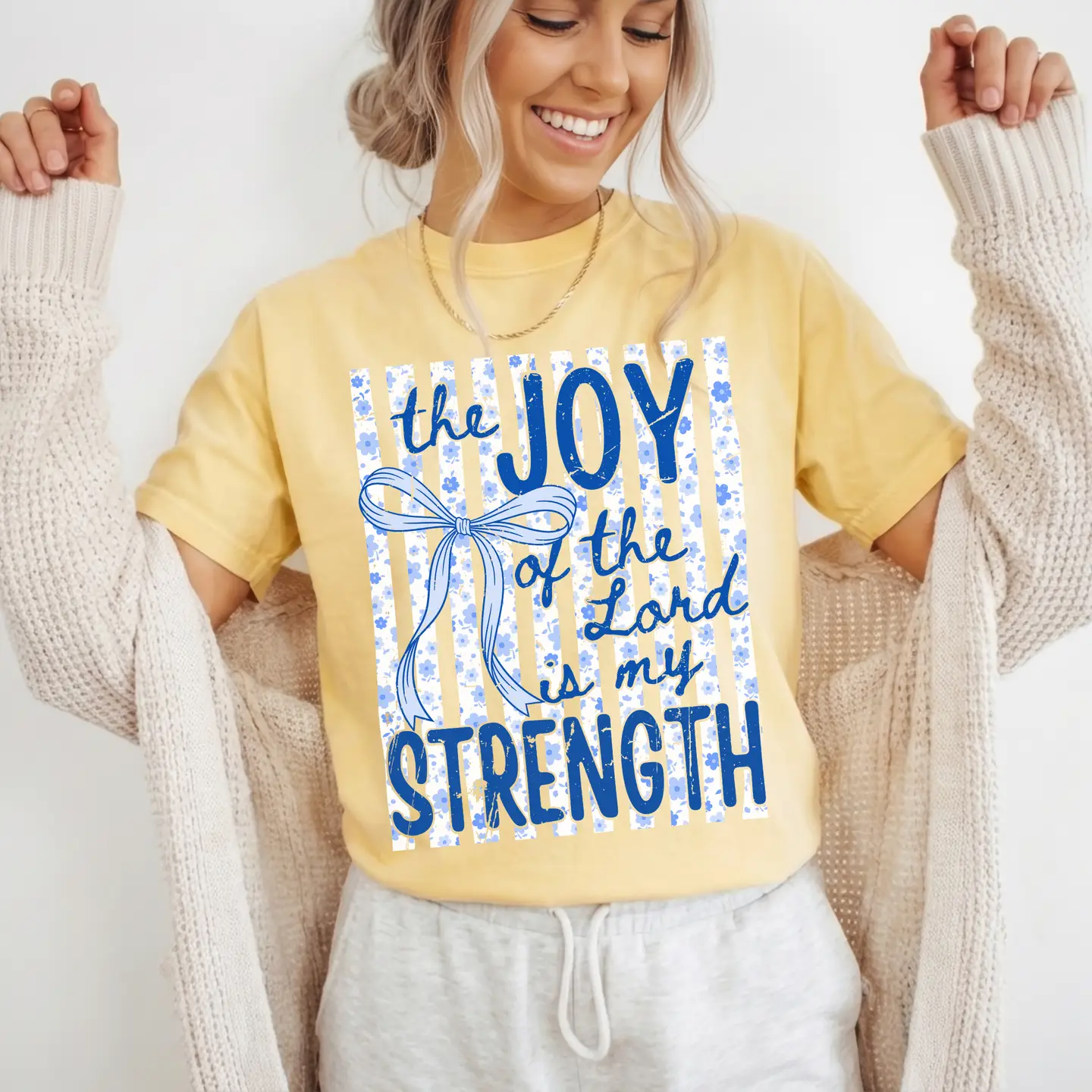 The Joy of the Lord Floral Striped Tee