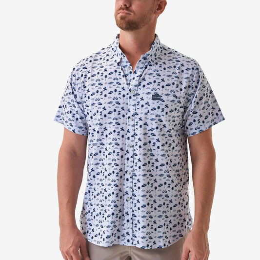 Burlebo Performance Button Up - On The Water - Cream/Navy
