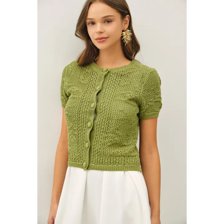 Patterned Crochet Short Sleeve Crop Cardigan