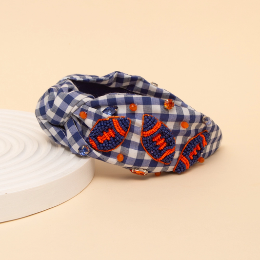 Gameday Football Top Knotted Gingham Style Headband