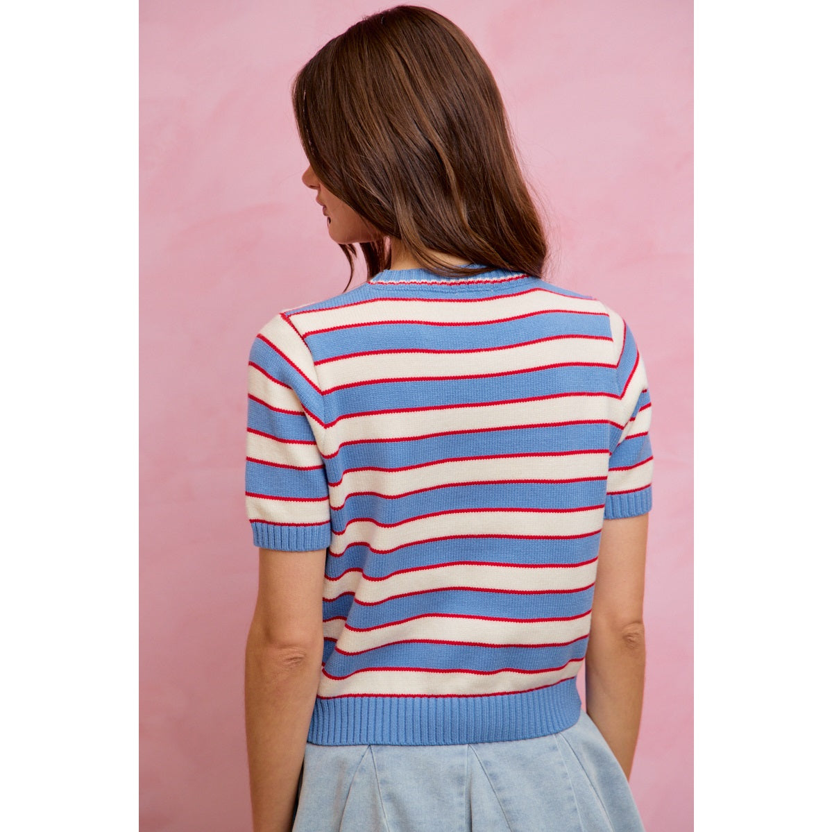 Blue/Red Stripe Knit Sweater Top