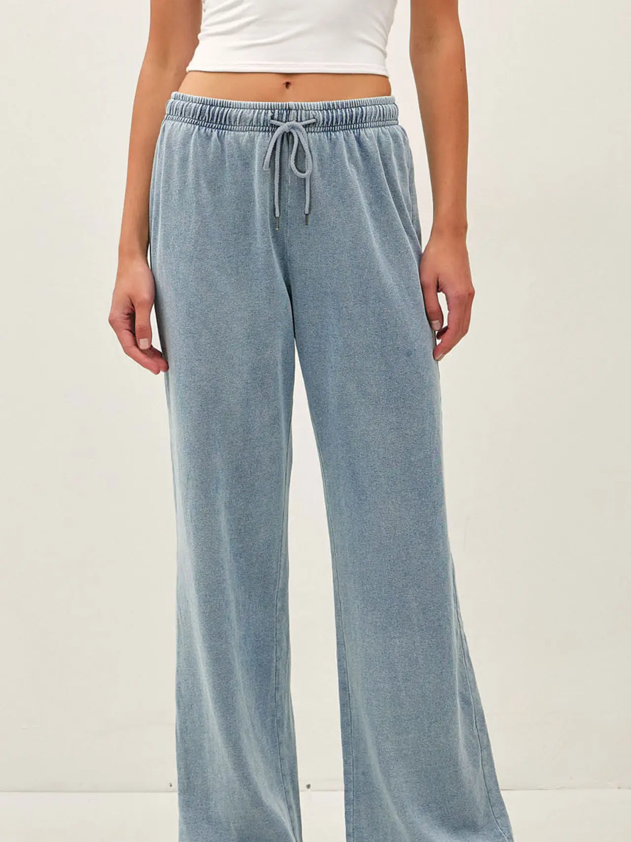 Cotton Knit Denim Wide Leg Pants