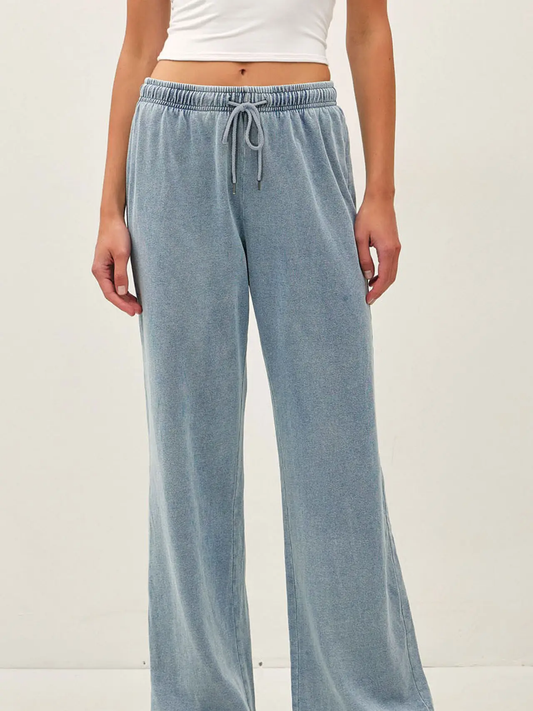 Cotton Knit Denim Wide Leg Pants