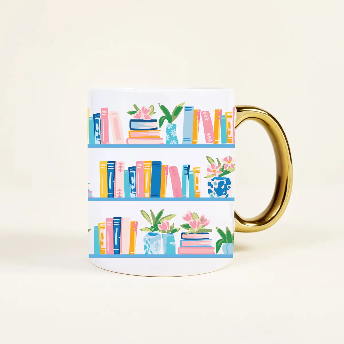 11 oz Cozy Cute Ceramic Mug–Book Shelf
