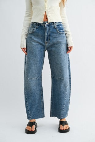 Barrel Jean With Seams- Medium Denim