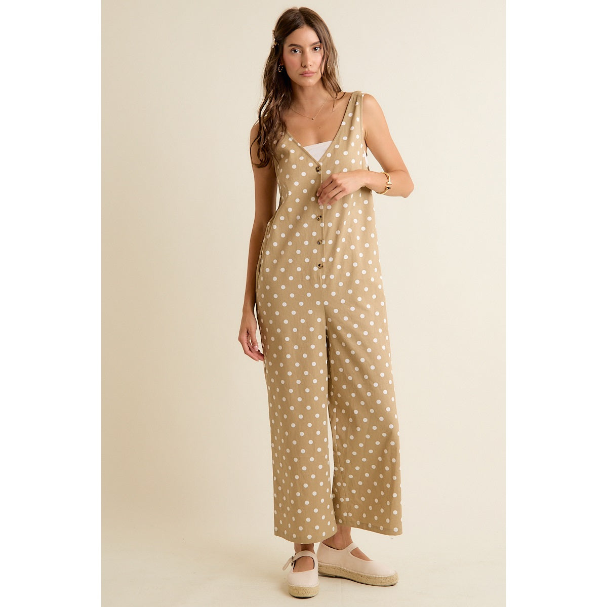 Button Front Polka Dot Overalls
