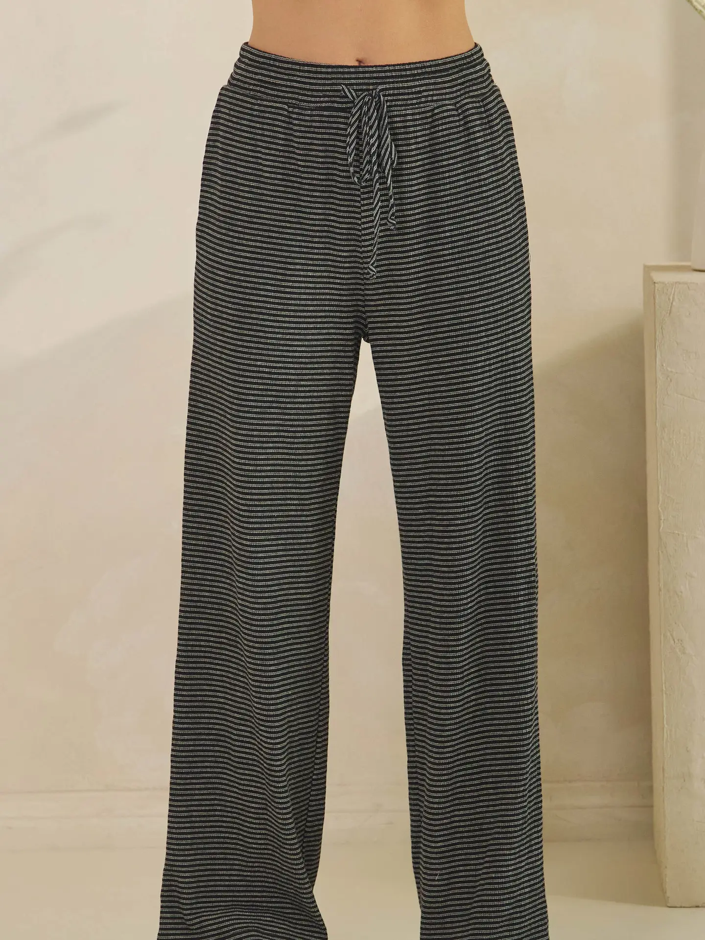 Wide Legged Stripe Crinkle Bottoms