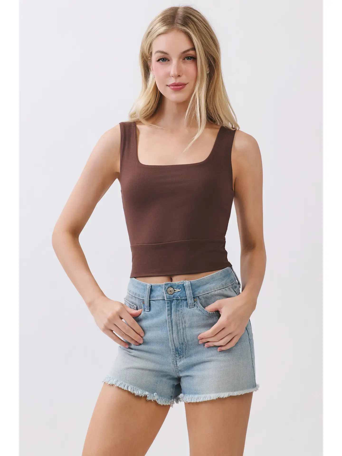 Square Neck Fitted Crop Tank Top