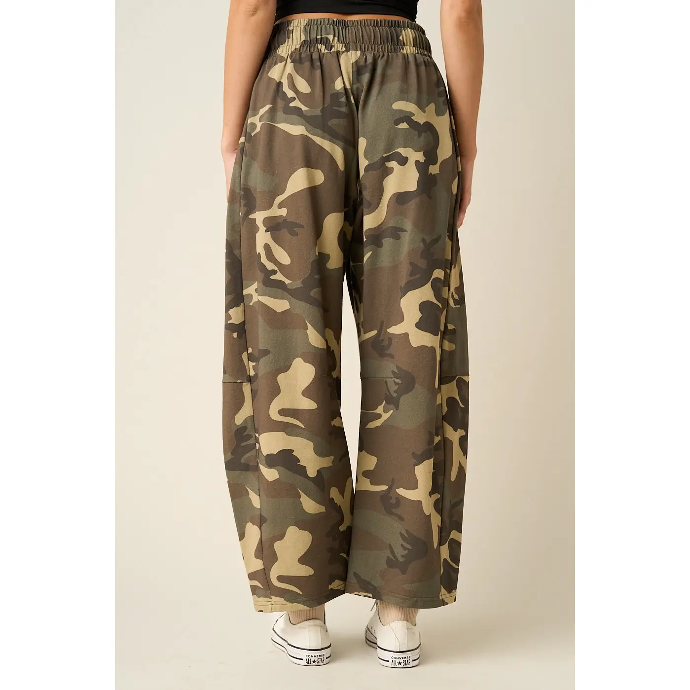 Camo Print Lace Trim Barrel Leg Pants