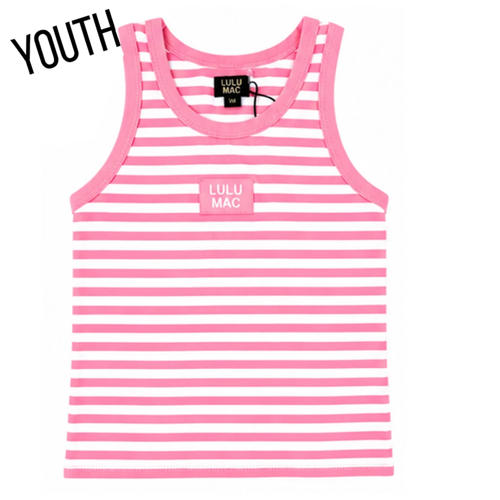 Lulu Mac Youth Stripe Monochrome Tag Patch Tank - Neon Pink Stripe