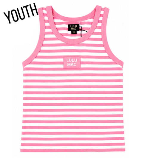 Lulu Mac Youth Stripe Monochrome Tag Patch Tank - Neon Pink Stripe