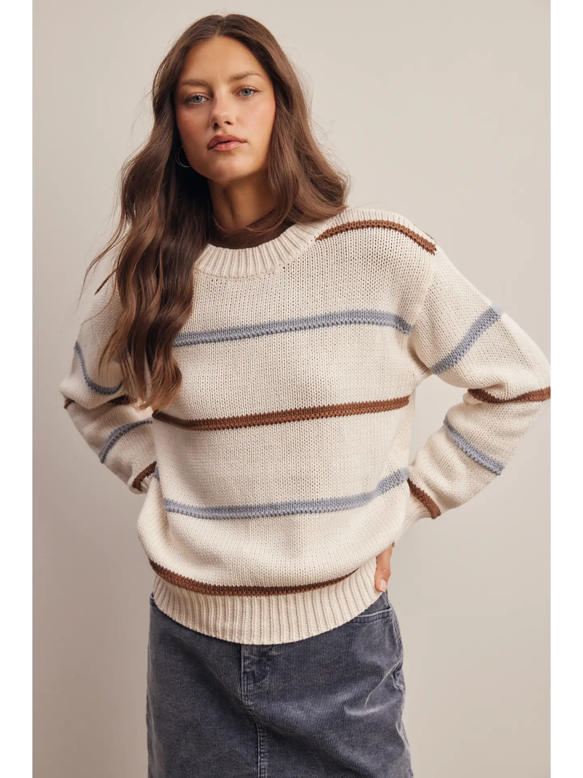Contrast Stripe Crewneck Knit Sweater