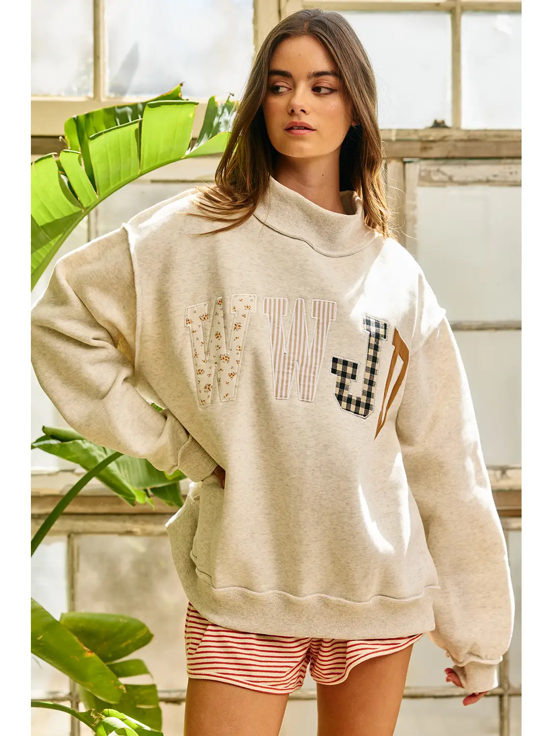 WWJD Embroidered Mock-Neck Sweatshirt