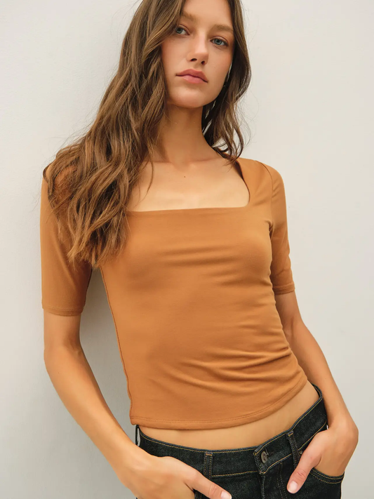 Square Neck Short Sleeve Top (MORE COLORS)