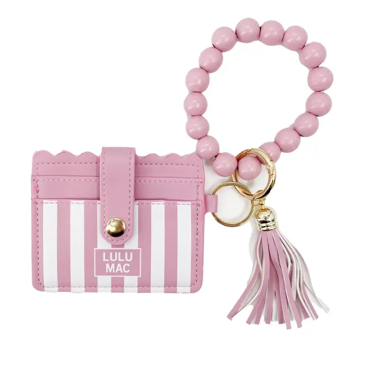 Lulu Mac Pink Stripe Beaded Wristlet
