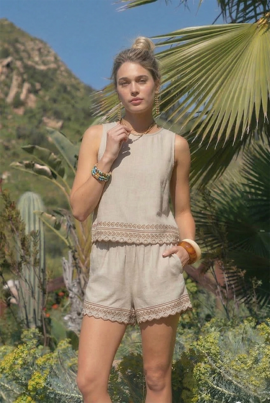 Taupe Embroidered Short Set