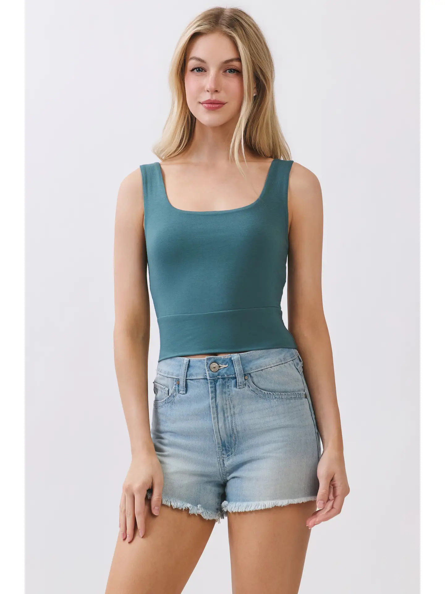 Square Neck Fitted Crop Tank Top