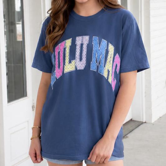 Lulu Mac Multi Color Dot Comfort Color Tee in China Blue
