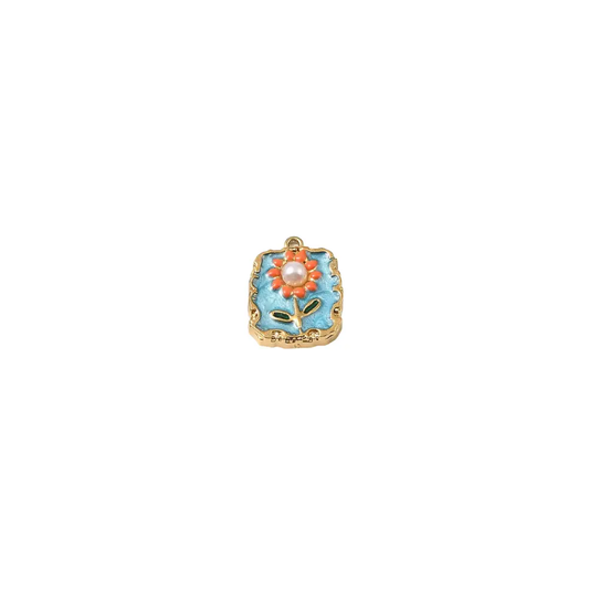Gold Floral with Pearl Tile Charm