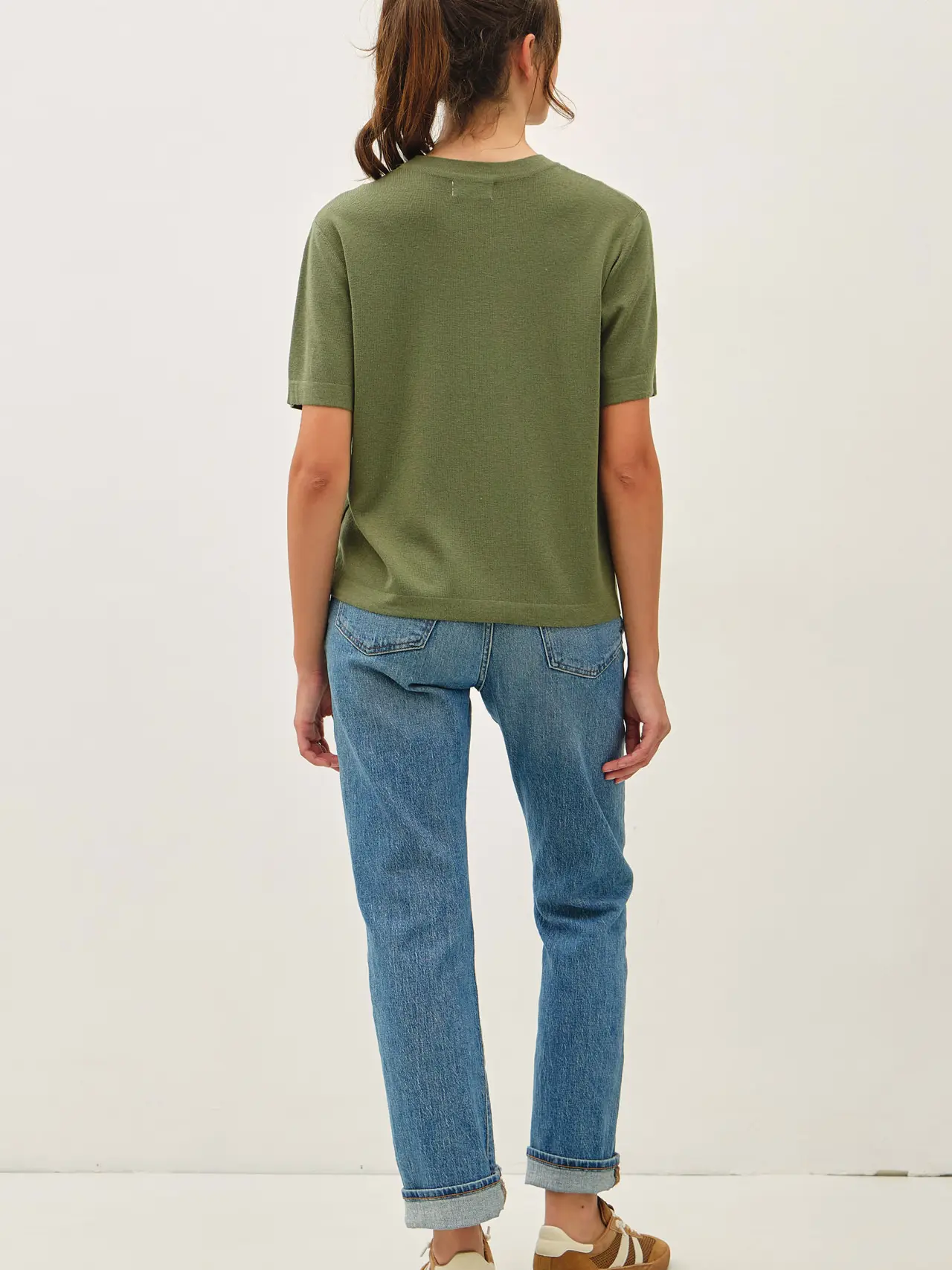 Olive Cashmere Short Sleeve Sweater