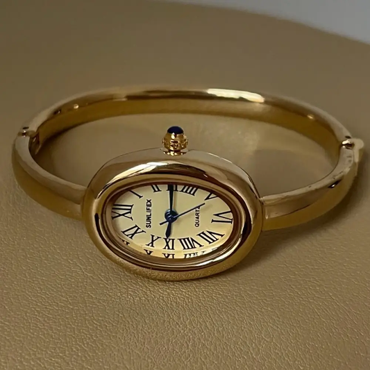 Trendy Oval Dial Gold Quartz Wrist Watch