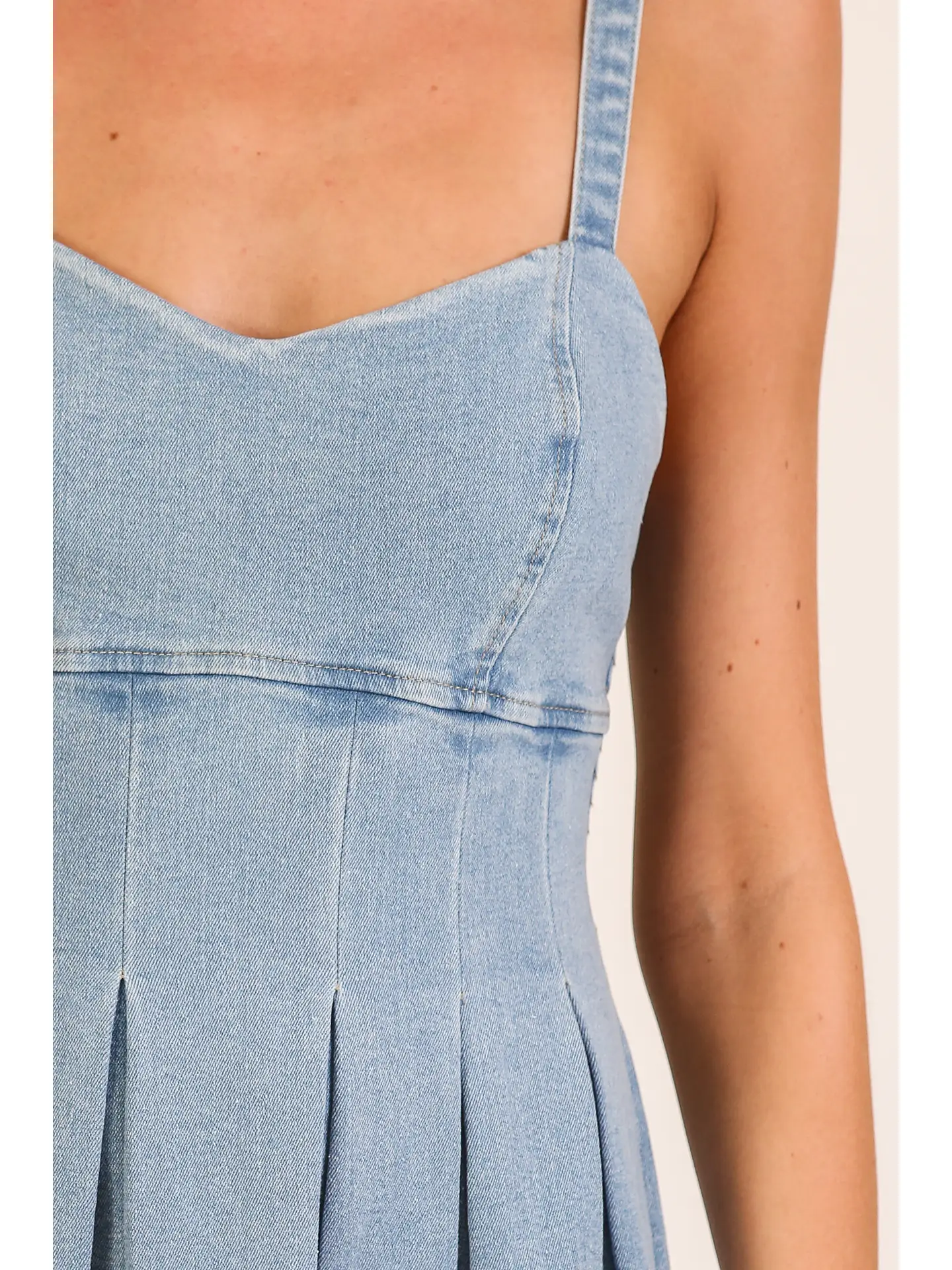 Pleated Denim Midi Dress