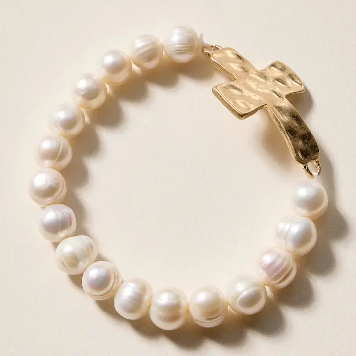 Cross Charm Glass Beaded Stretch Bracelet