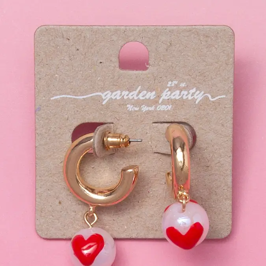 Red Heart Huggie Hoop Earrings