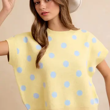 Yellow Polka Dot Knit Sleeveless Top