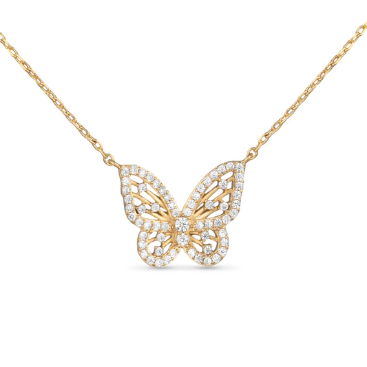 Delicate Cz Butterfly Necklace - Gold
