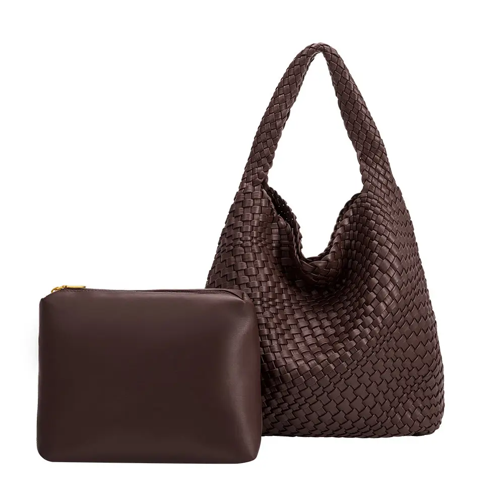 Melie Bianco Johanna Espresso Large Recycled Vegan Leather Shoulder Bag