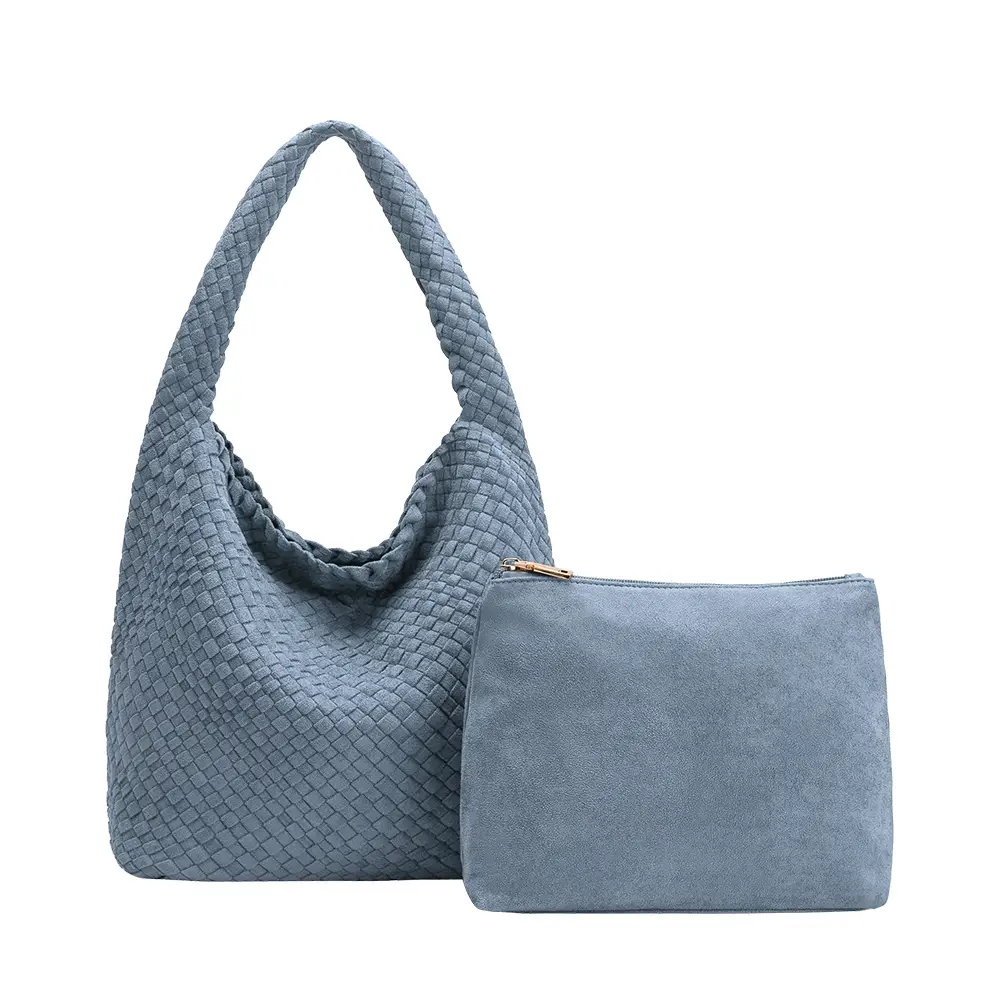 Melie Bianco Johanna Chambray Recycled Vegan Suede Shoulder Bag