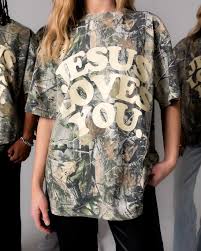 Yellow Jesus Loves You Camo Graphic Tee