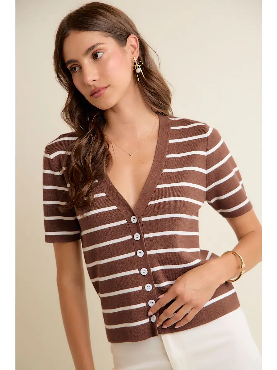 Brown/White Striped Sweater Cardigan
